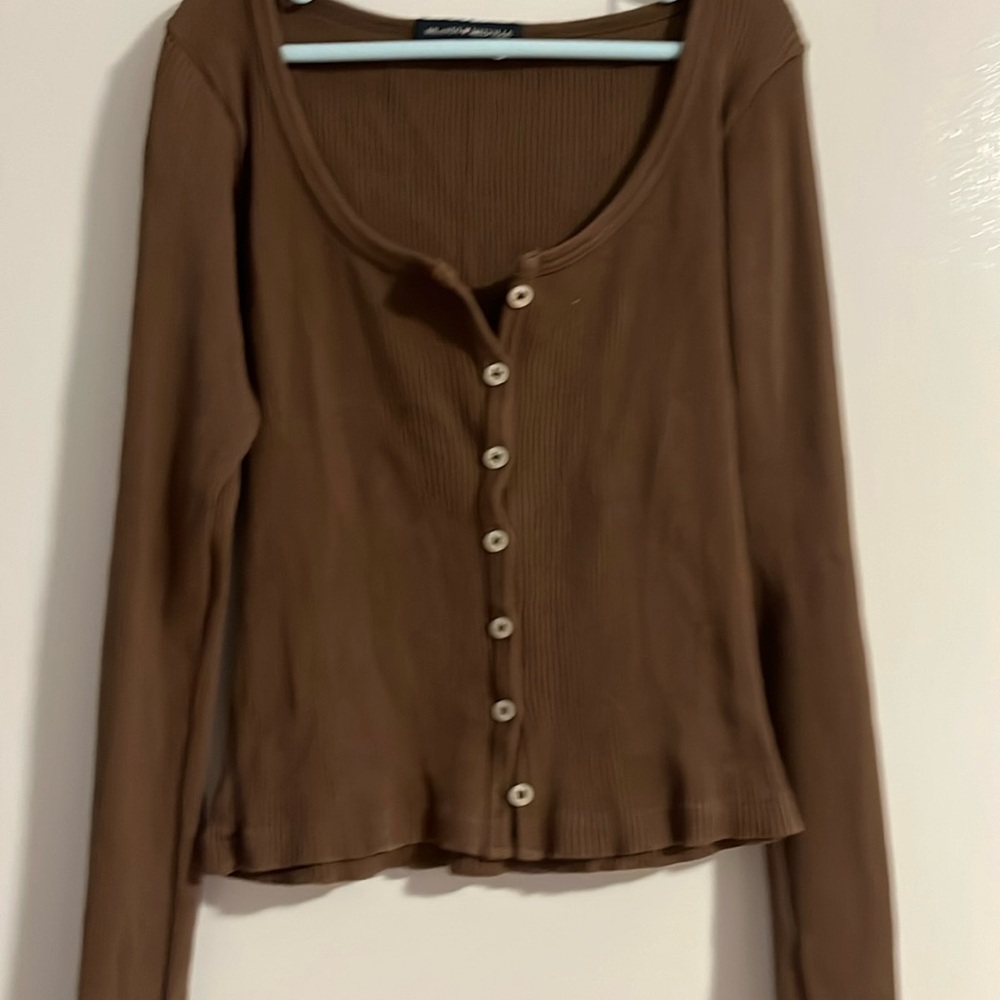 Brandy Melville brown long sleeve button shirt